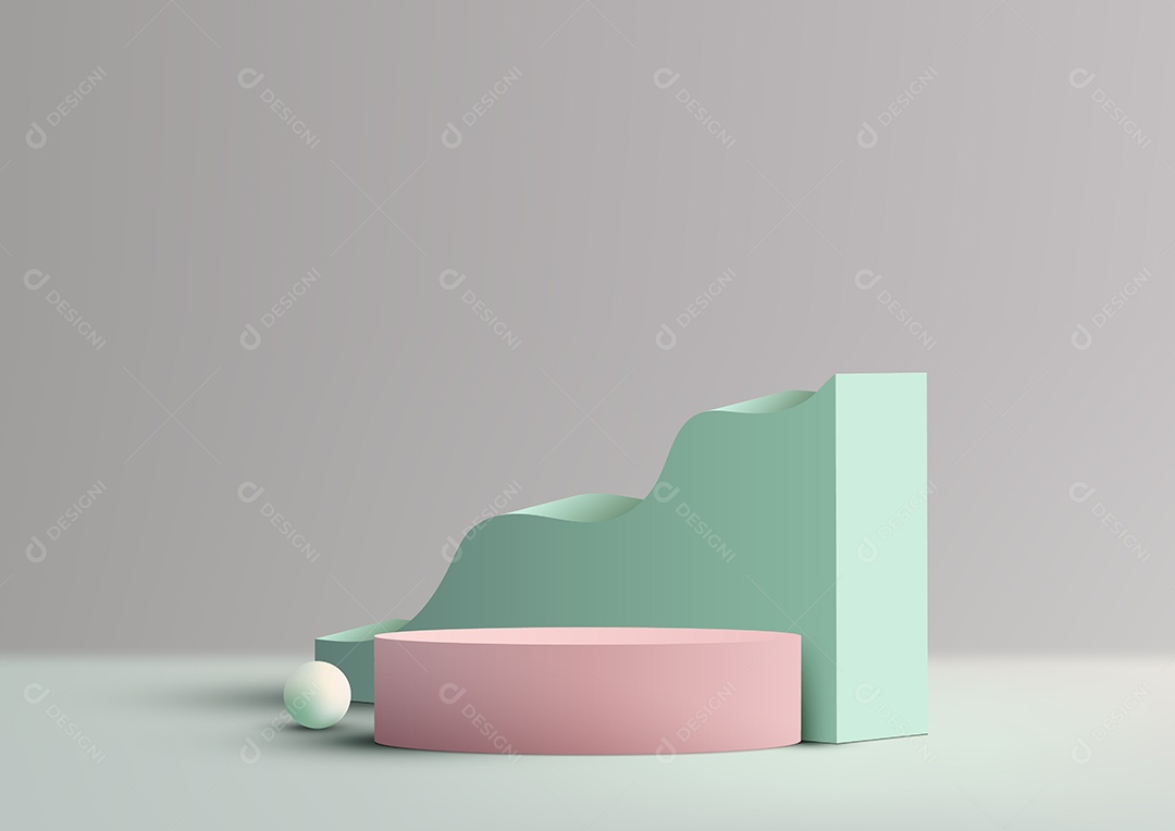 Pódio colorido verde e rosa para exibição de produtos