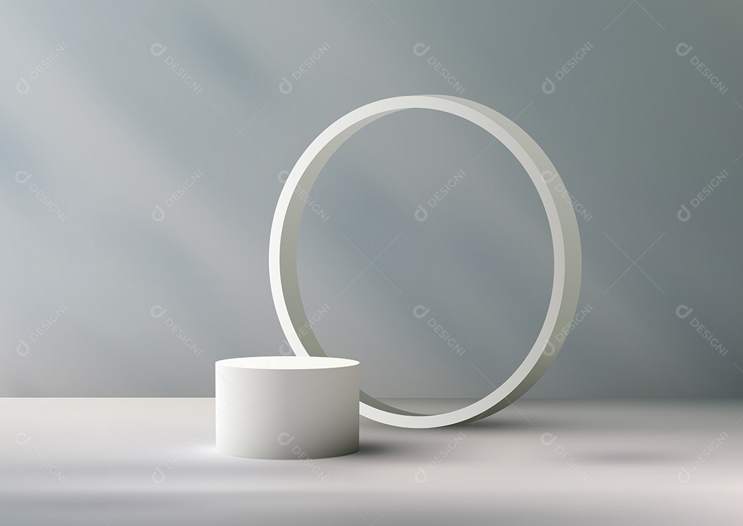 Pódio cinza e branco para exibição de produtos