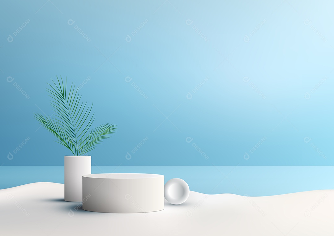 Descubra um conceito moderno de verão com esta decoração de pódio de cor branca realista em 3D.