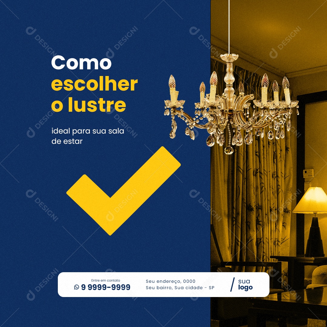 Como Escolher O Lustre Ideal Para Sua Sala De Estar Materiais De Construção Social Media PSD Editável