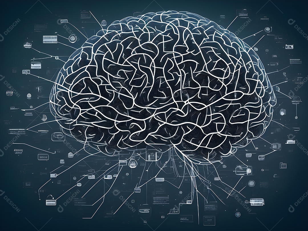 Cérebro humano na mente de ideia mental Conceito. Inteligência Artificial, neuronets. Dados grandes do cérebro digital.