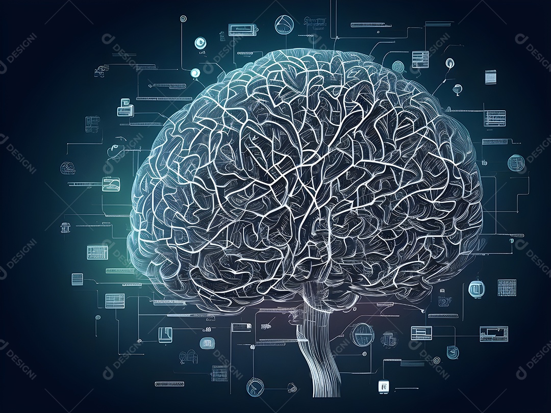 Cérebro humano na mente de ideia mental Conceito. Inteligência Artificial, neuronets. Dados grandes do cérebro digital.