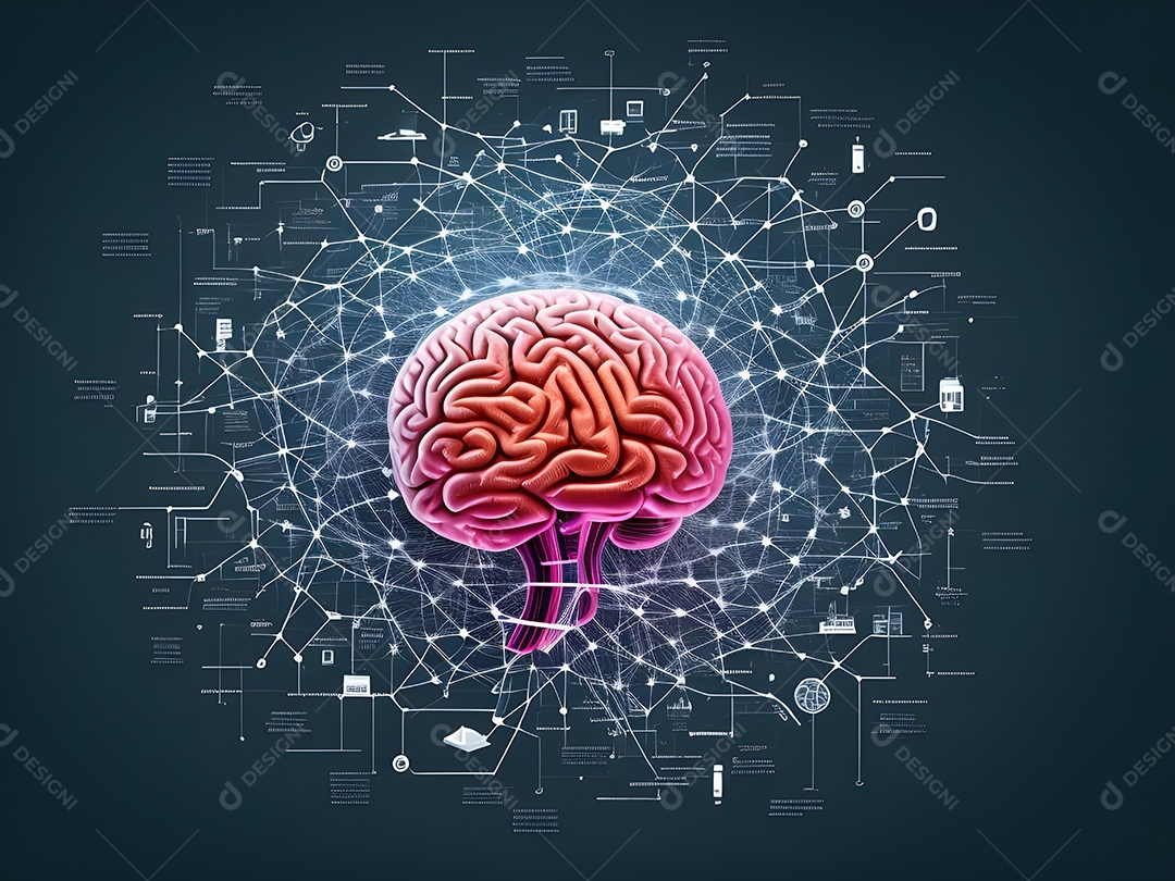 Cérebro humano na mente de ideia mental Conceito. Inteligência Artificial, neuronets. Dados grandes do cérebro digital.