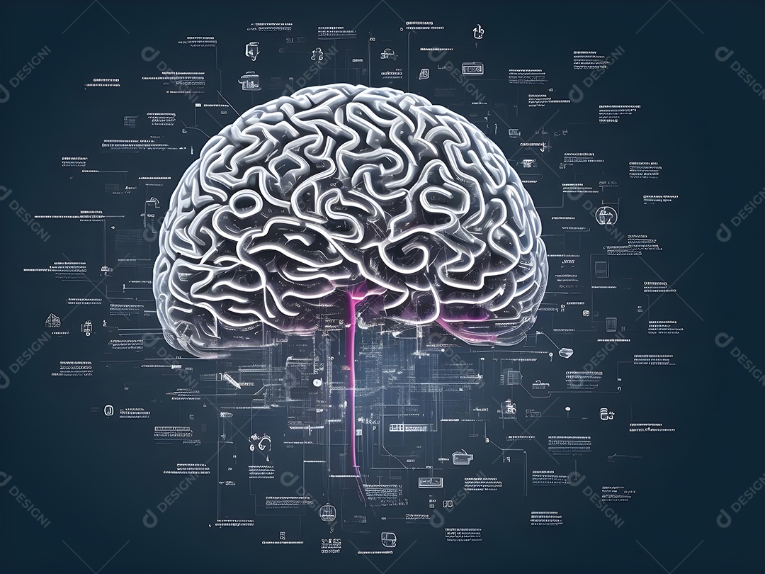 Cérebro humano na mente de ideia mental Conceito. Inteligência Artificial, neuronets. Dados grandes do cérebro digital.