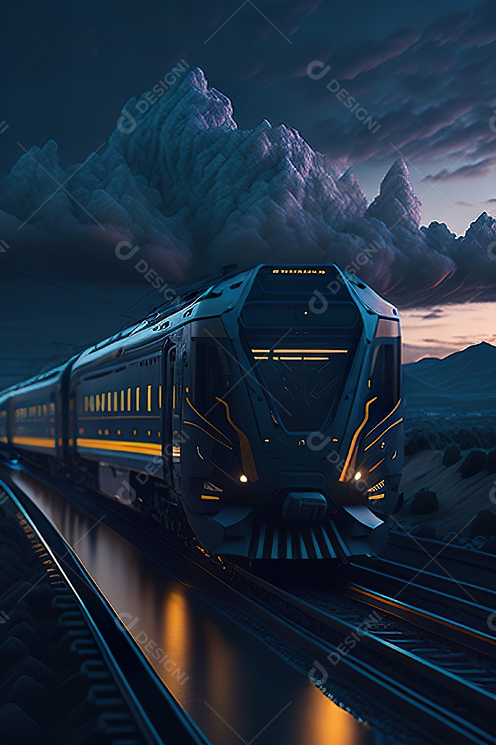 Futuristic train passing the cyberp