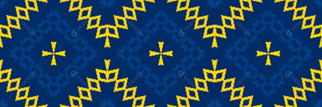 Padrão Tribal Tradicional Estilo Asteca Azul e Amarelo Vetor EPS