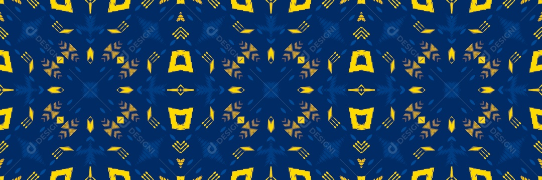 Padrão Tribal Estilo Asteca Azul e Amarelo Vetor EPS
