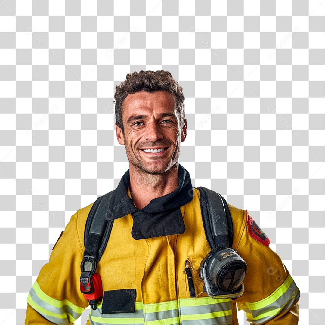 Bombeiro Sorrindo Uniforme PNG Transparente