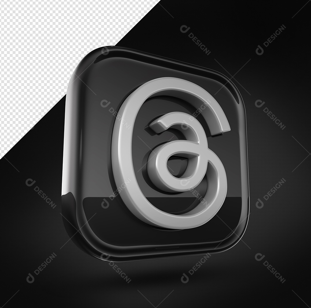 Botão De Ícone De Rede Social Threads Elemento 3D Preto Para Composição PSD