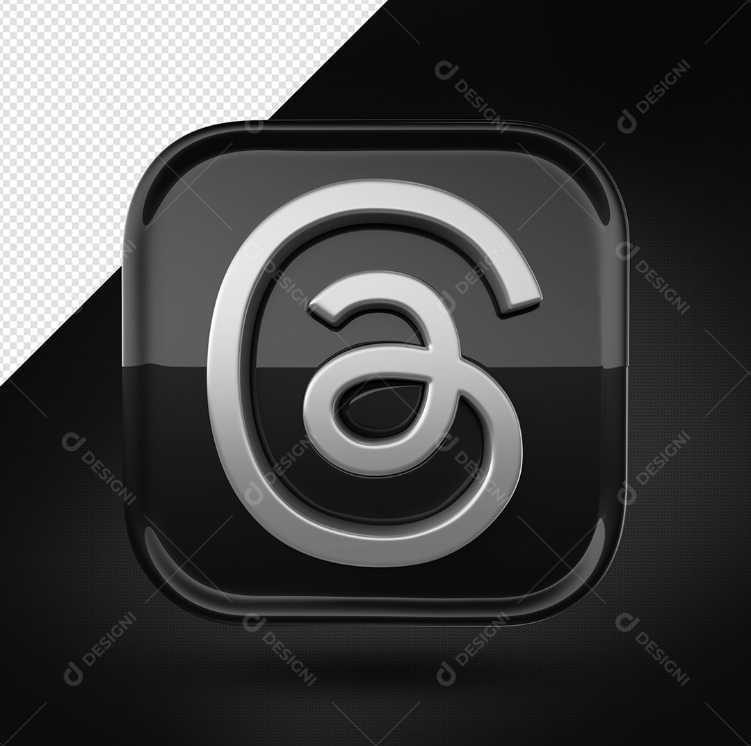 Botão De Ícone De Rede Social Threads Elemento 3D Preto Para Composição PSD