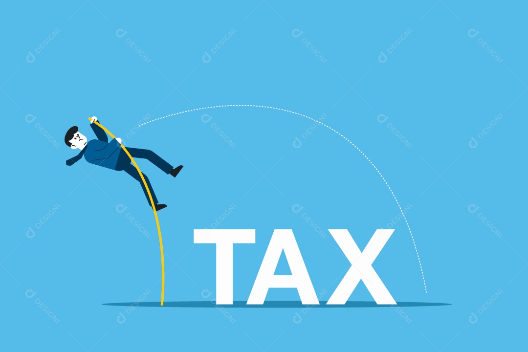 Empresário Salta Com Vara Sobre o Problema fiscal Ilustração Vetor EPS