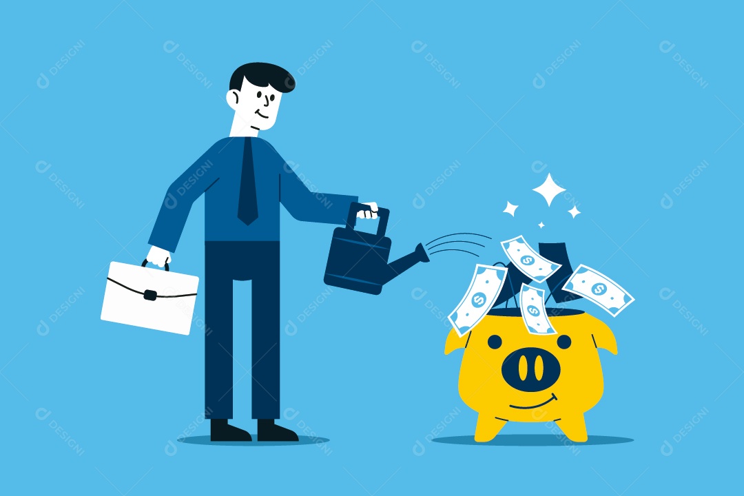 Empresário Regando Dinheiro Ilustração Vetor EPS