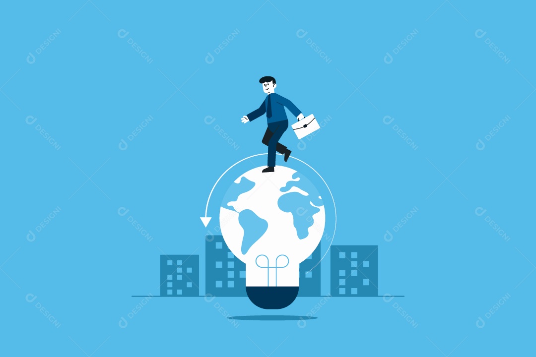 Empresário Em Cima Do Mapa-múndi Ilustração Vetor EPS