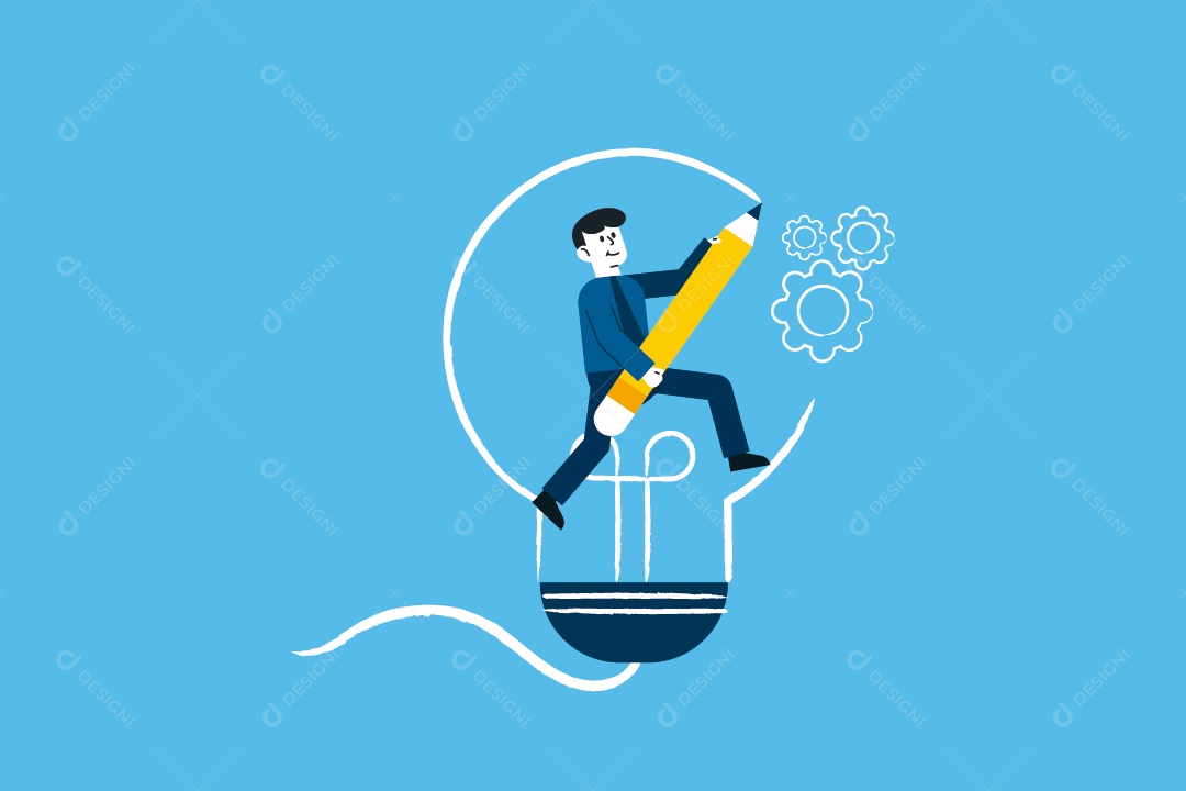 Empresário Desenho uma Lâmpada Ilustração Vetor EPS