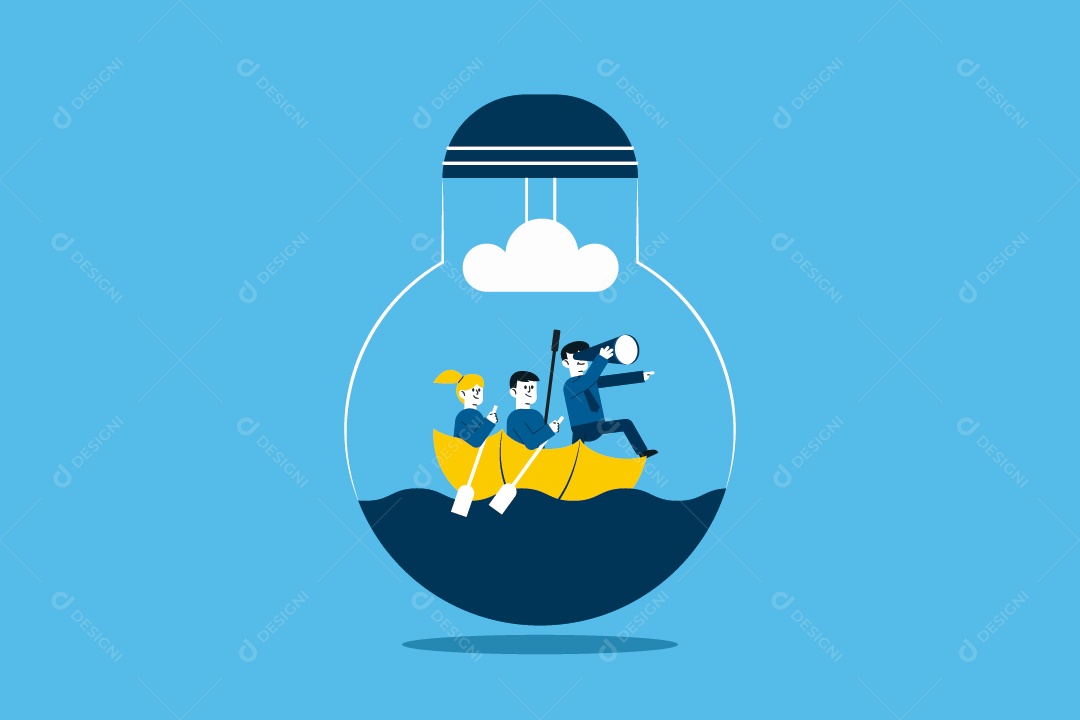 Empresário em um Barco Liderado Ilustração Vetor EPS