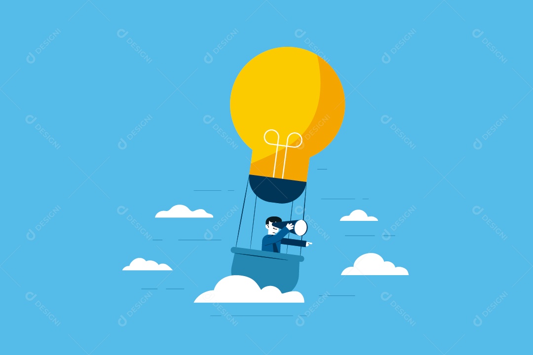 Empresário Voando Com Lâmpada Ilustração Vetor EPS