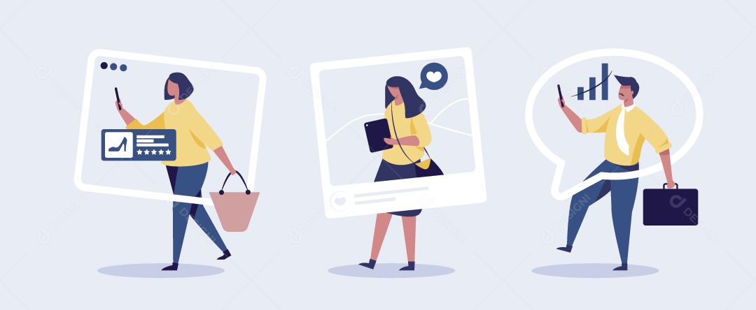 Pessoas Olhando Para o Telefone Ilustração Vetor EPS