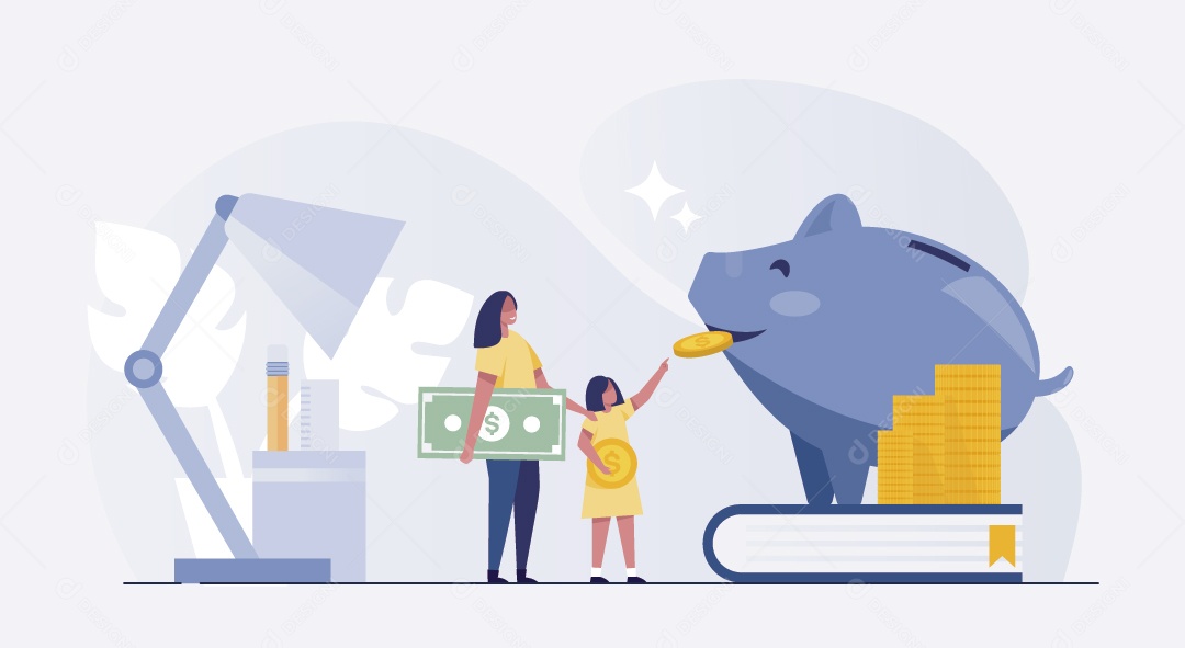 Mulher Economizando Dinheiro Ilustração Vetor EPS