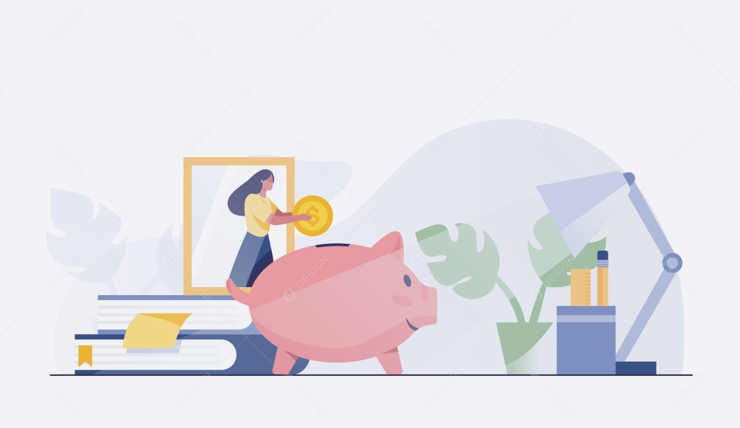 Mulher Economizando Dinheiro Ilustração Vetor EPS