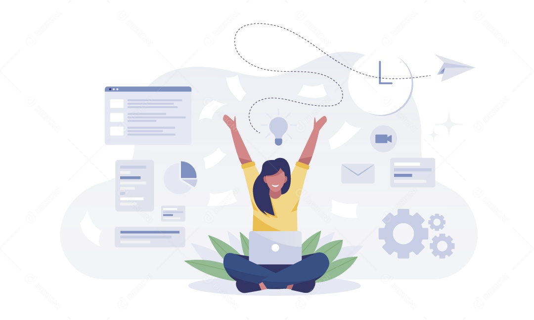 Mulher Com Computador Ilustração Vetor EPS