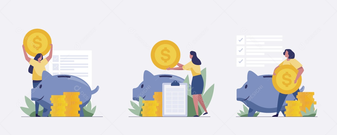 Empresário Colocando Dinheiro No Cofrinho Ilustração Vetor EPS