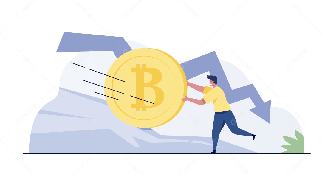 Empresário Empurrando Uma Criptomoeda Ilustração Vetor EPS