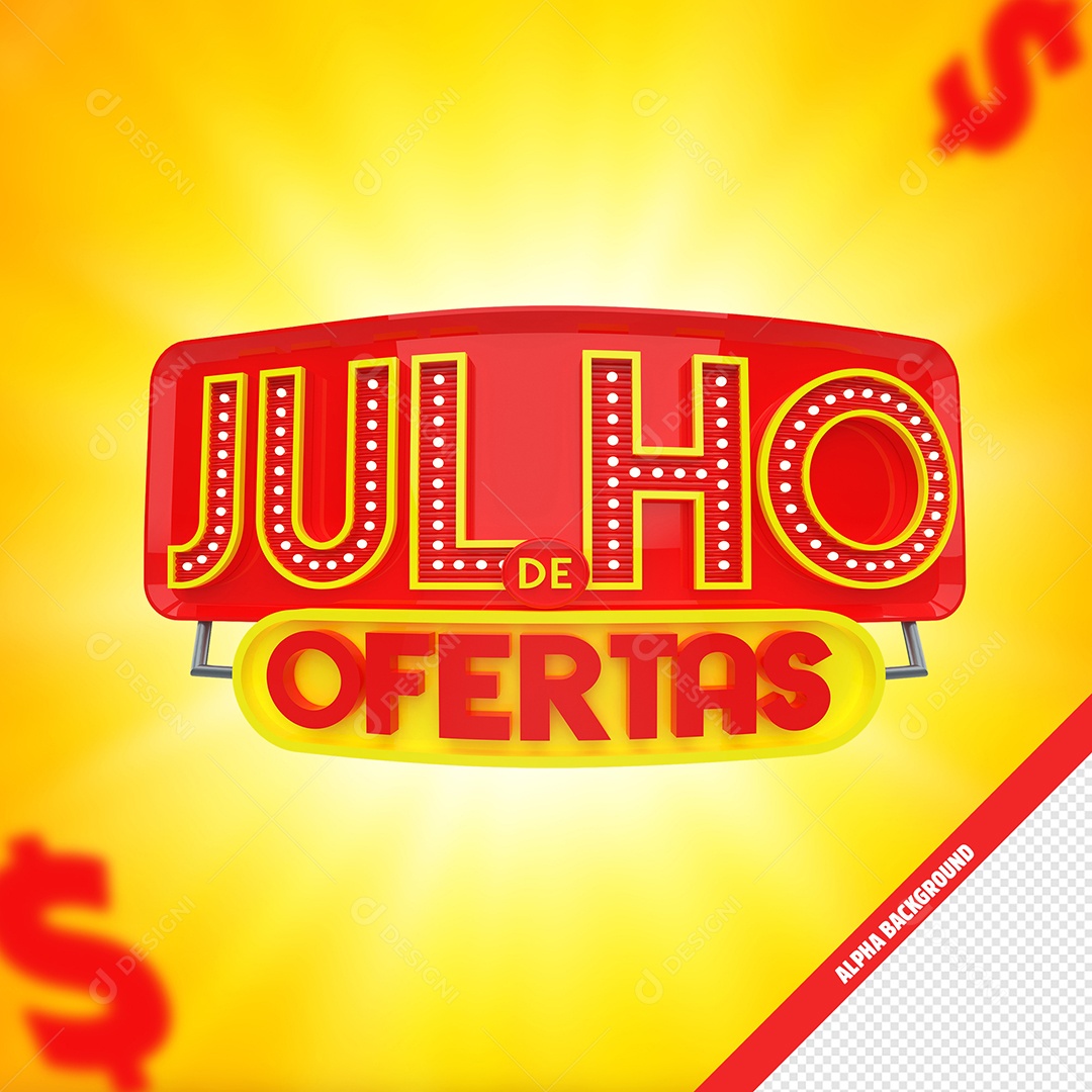 Julho de Ofertas Selo 3D Para Composição PSD