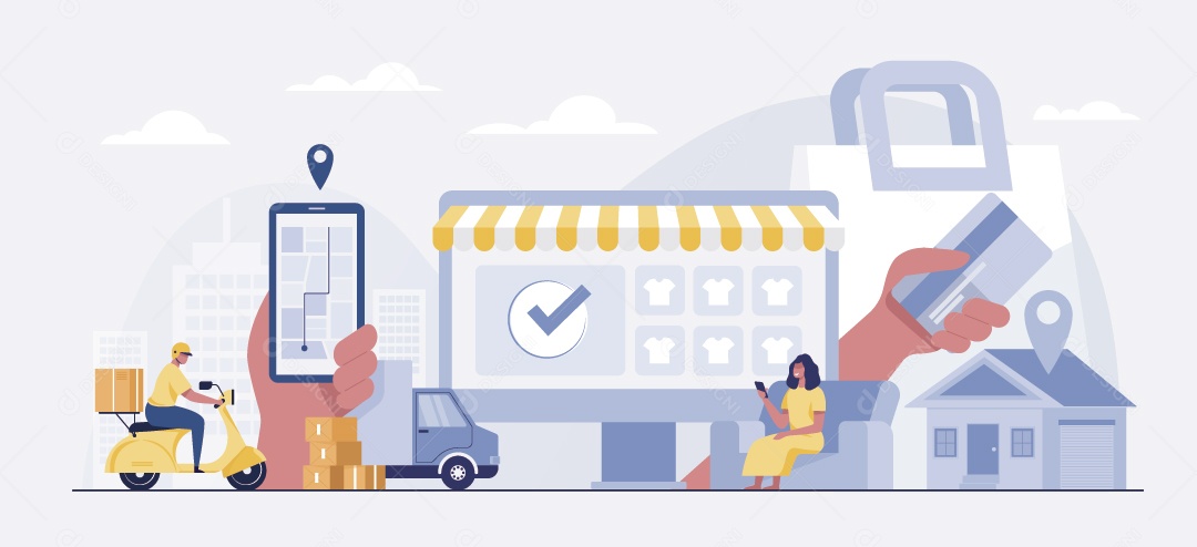 Clientes e Entregas Ilustração Vetor EPS