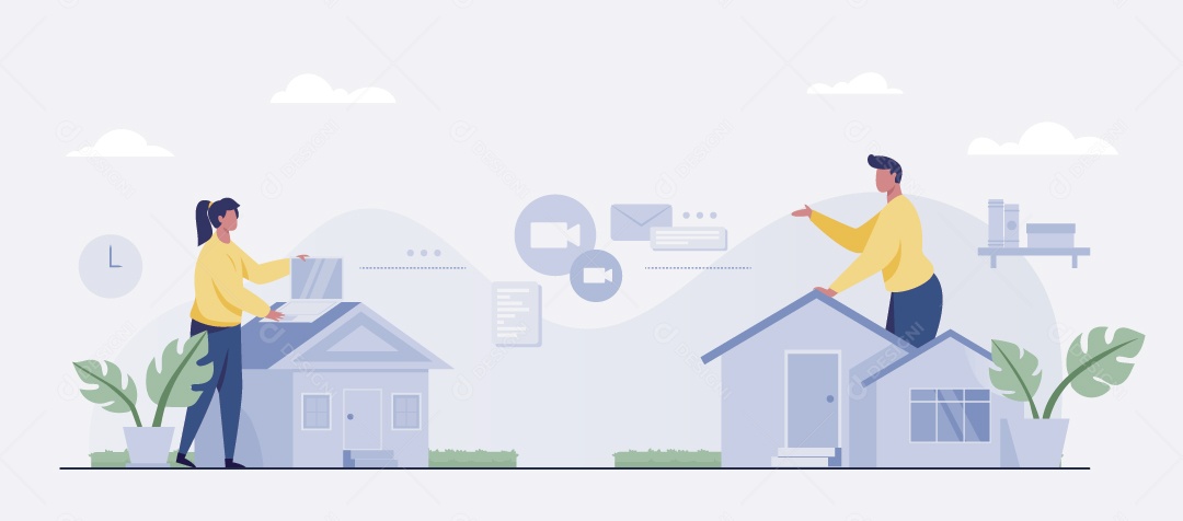 Jovem Trabalhando Online Ilustração Vetor EPS