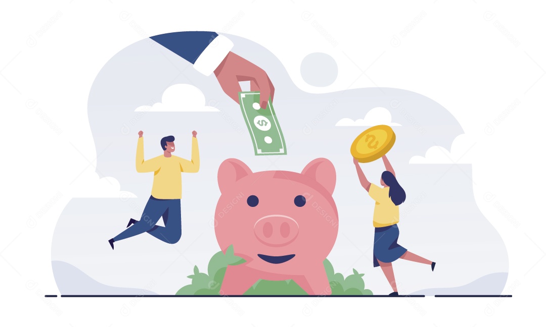 Empresário Colocando Dinheiro No Porquinho Ilustração Vetor EPS