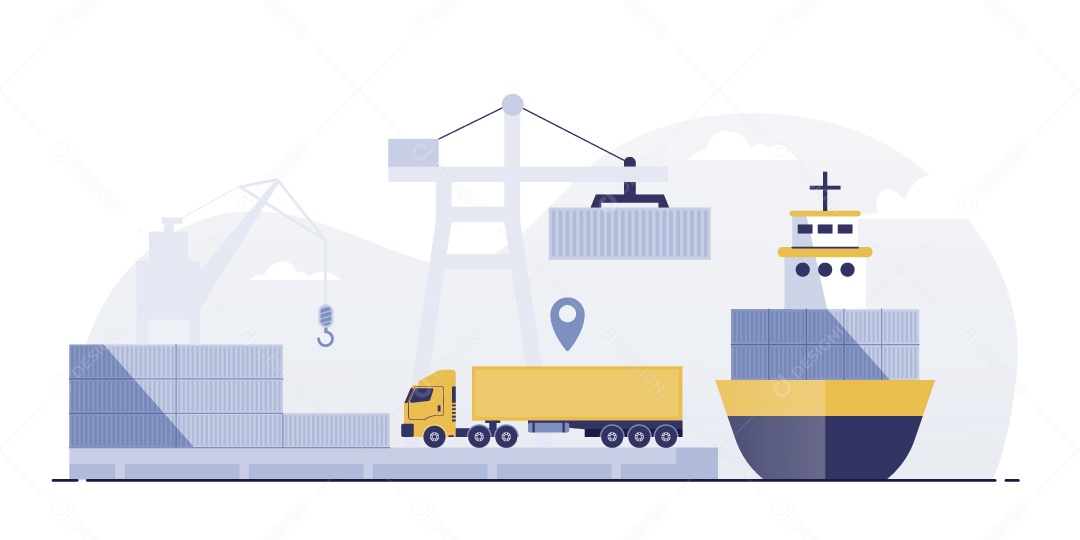 Caminhão e Navio Ilustração Vetor EPS