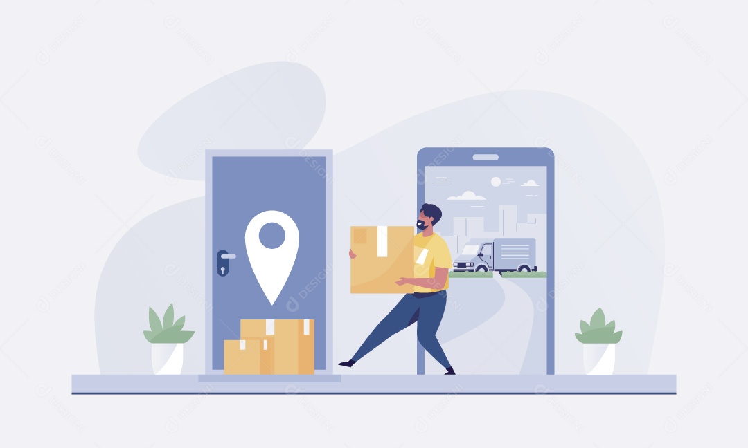 Entregador Entregando Pedido Ilustração Vetor EPS