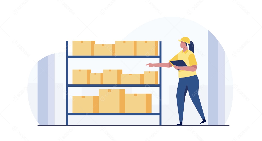 Mulher Verificando Mercadorias Ilustração Vetor EPS