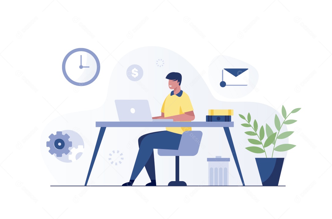 Homem Trabalhado De Home Office  Ilustração Vetor EPS