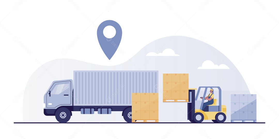 Caminhão e Empilhadeira Ilustração Vetor EPS