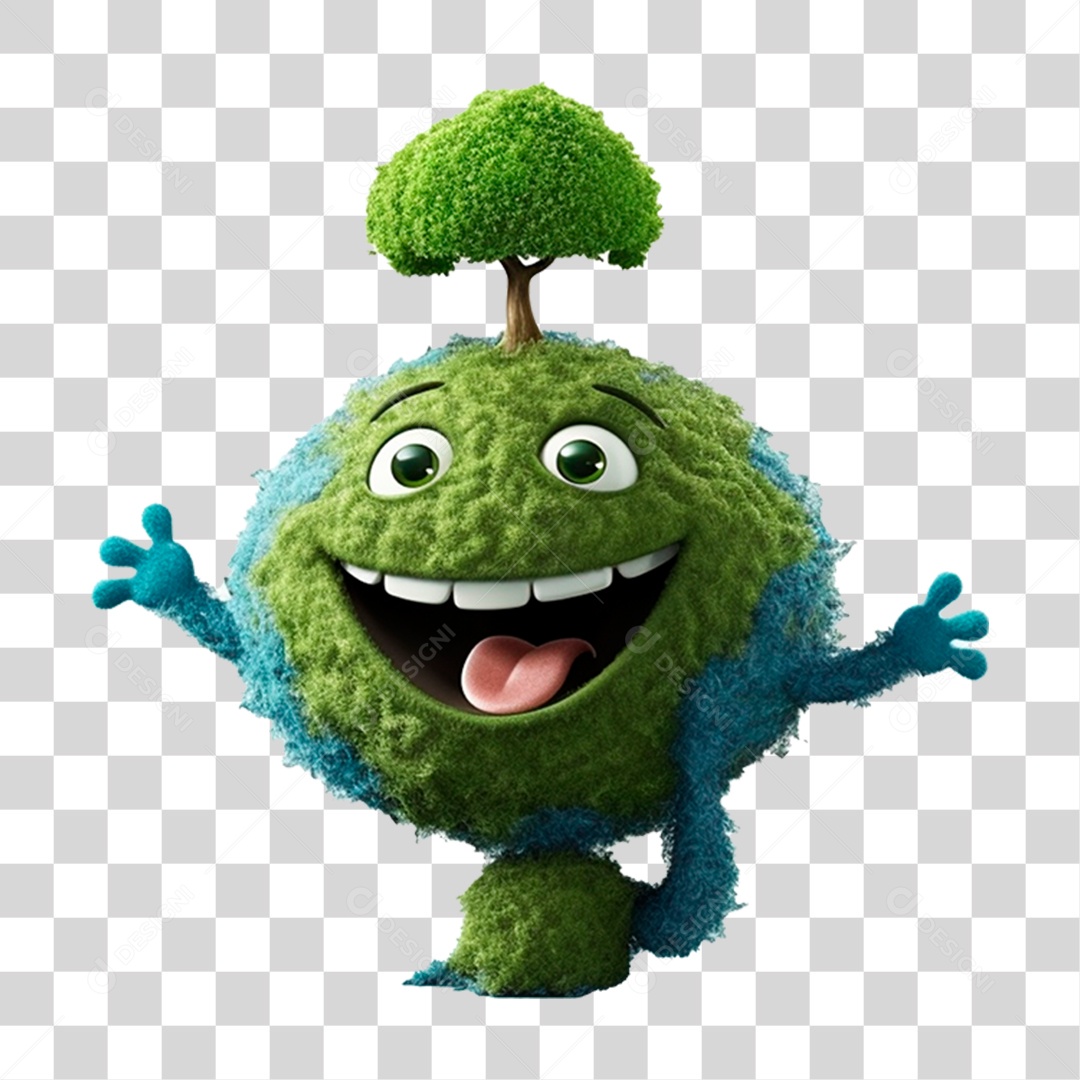 Elemento 3D Imagem Planeta Sorrindo Arvores PNG Transparente