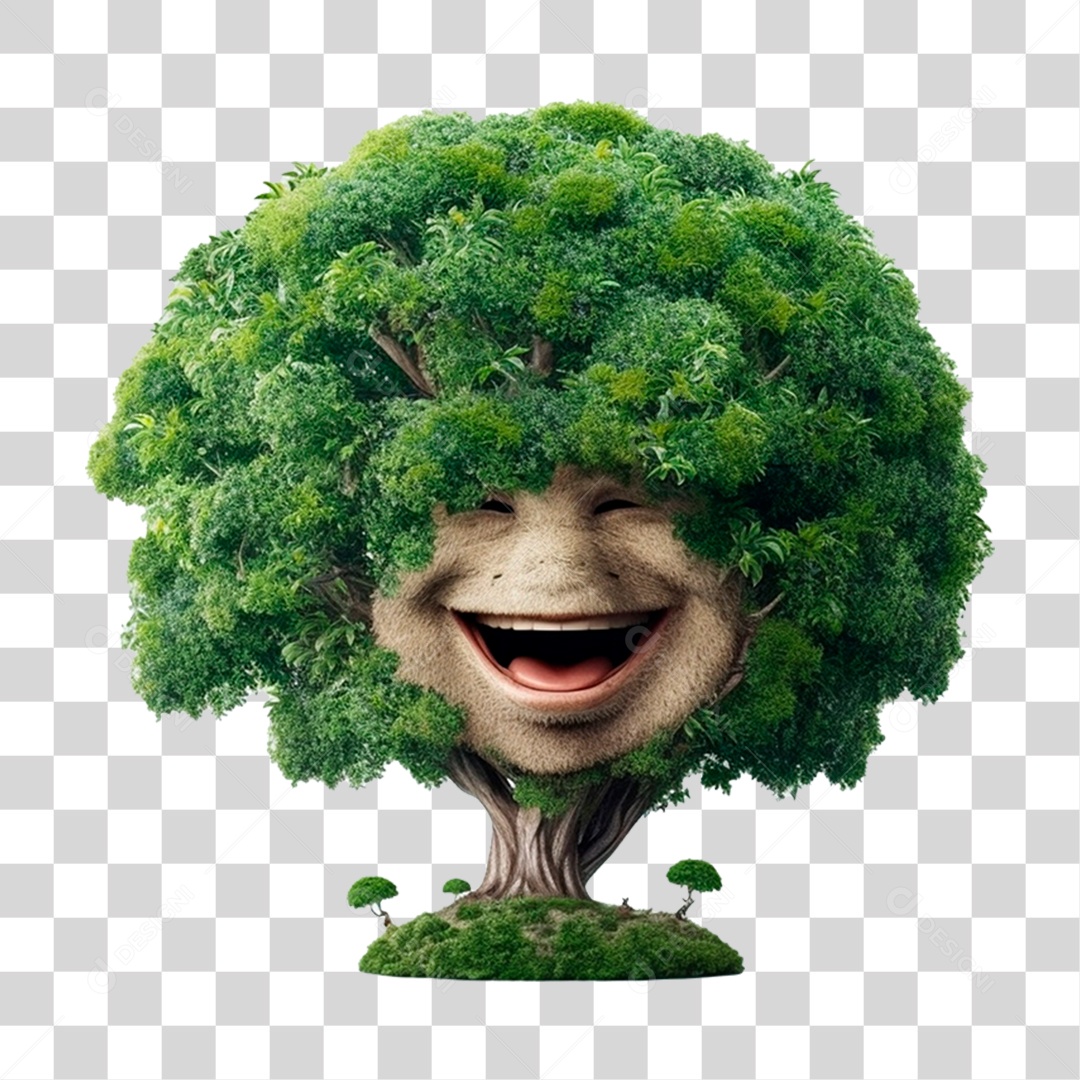 Elemento 3D Arvore Sorrindo PNG Transparente