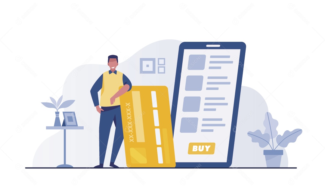 Jovem Com Cartão De Credito Ilustração Vetor EPS