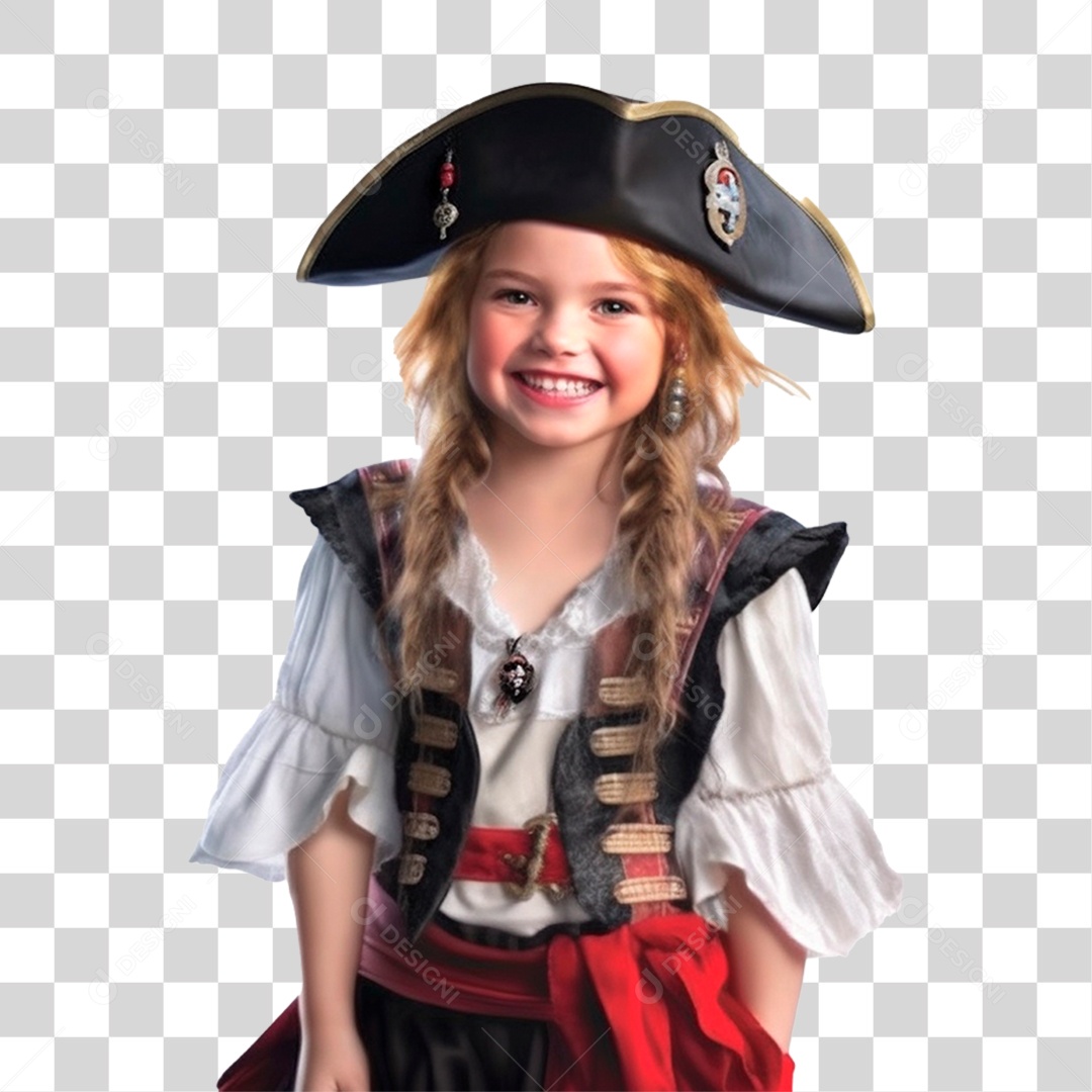 Elemento 3D Garota Vestida de Pirata PNG Transparente