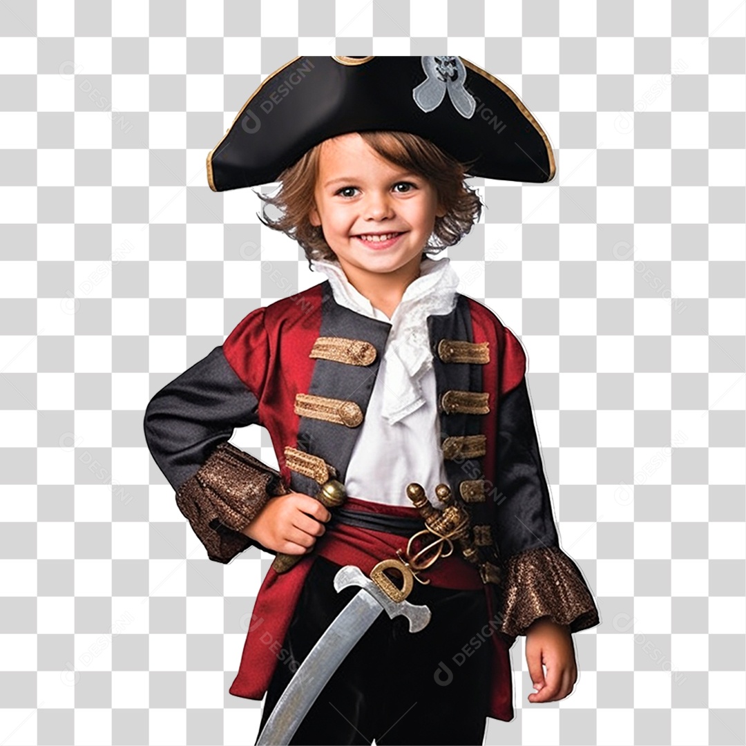 Elemento 3D Garoto Vestido de Pirata PNG Transparente