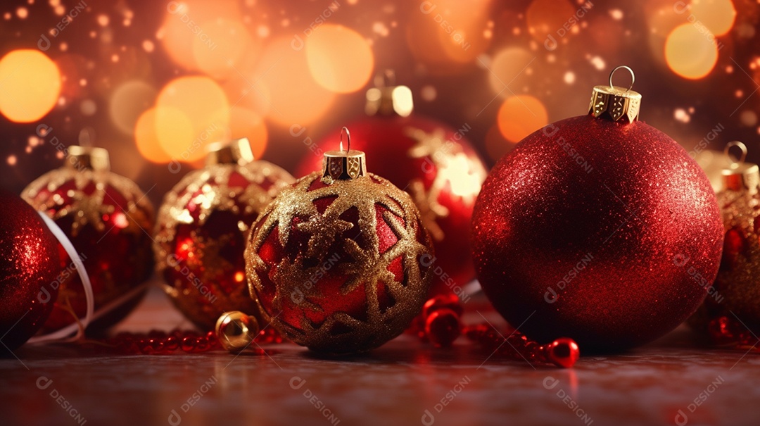 Ornamentação de natal bolas vermelhas de douradas