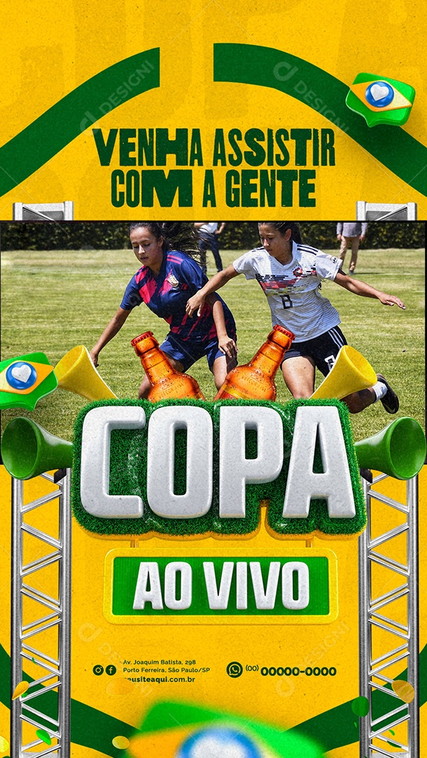 Story Venha Assistir Com A Gente Copa Ao Vivo Flyer Cervejaria Copa do Mundo Social Media PSD Editável