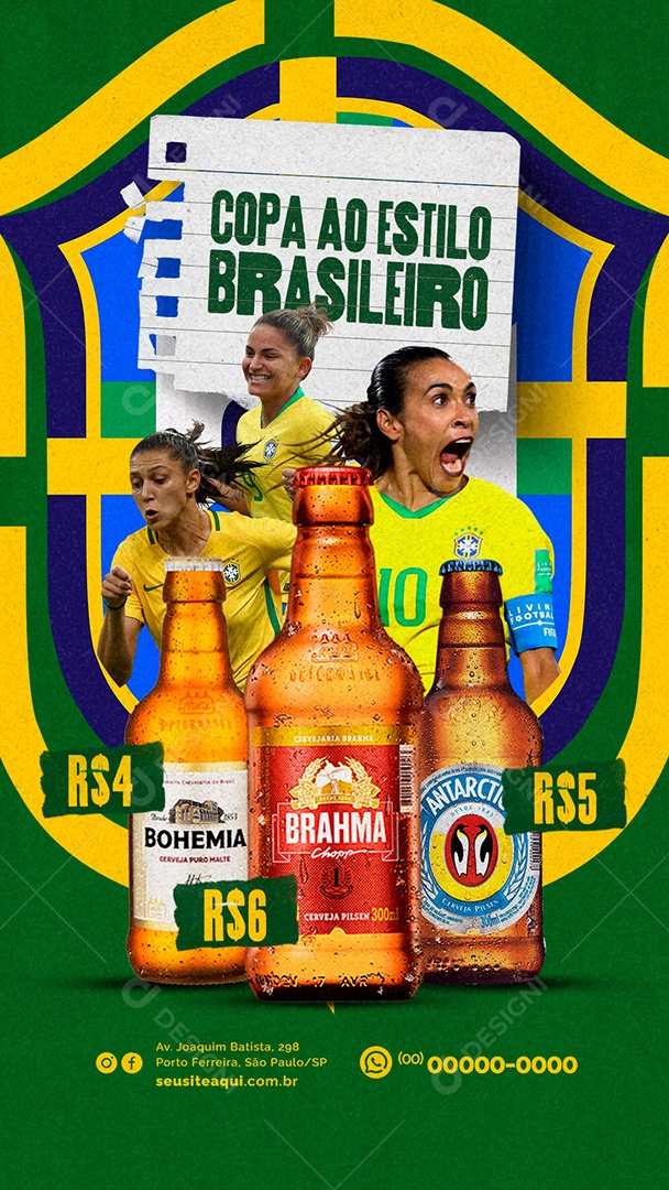 Story Copa Ao Estilo Brasileiro Cervejaria Bohemia Brahma Antártica Copa do Mundo Social Media PSD Editável