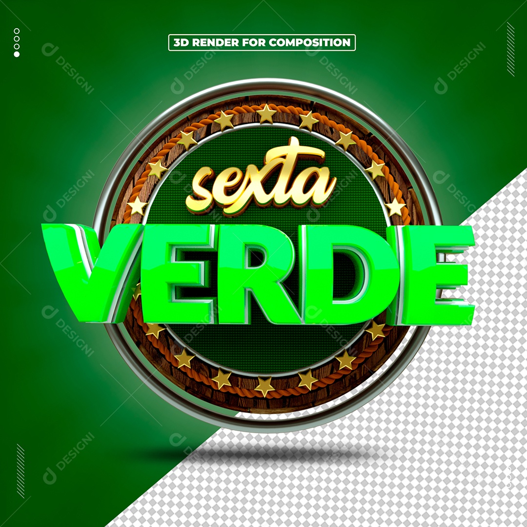 Selo 3D Sexta Verde Para Composição PSD