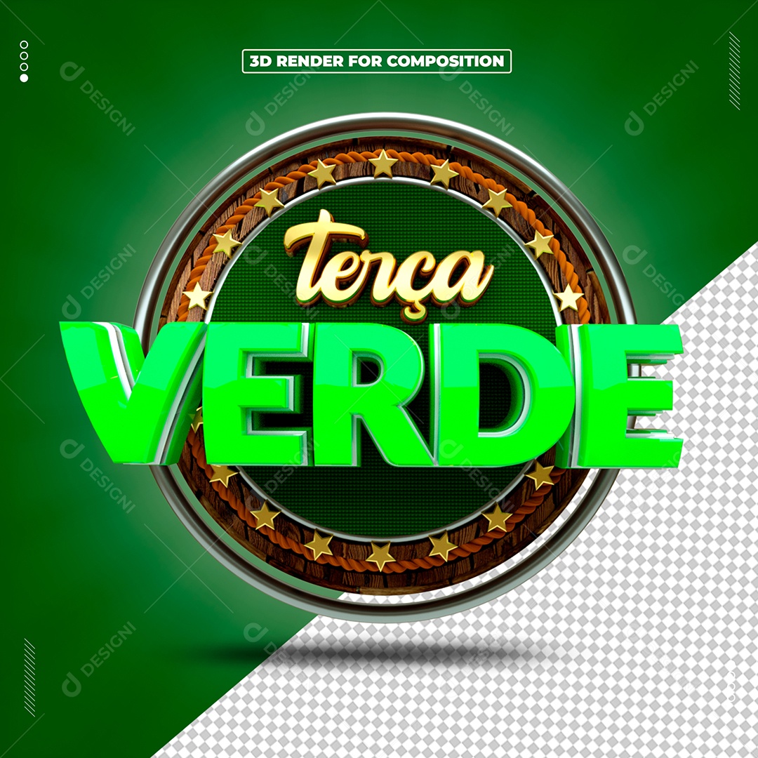 Selo 3D Terça Verde Para Composição PSD