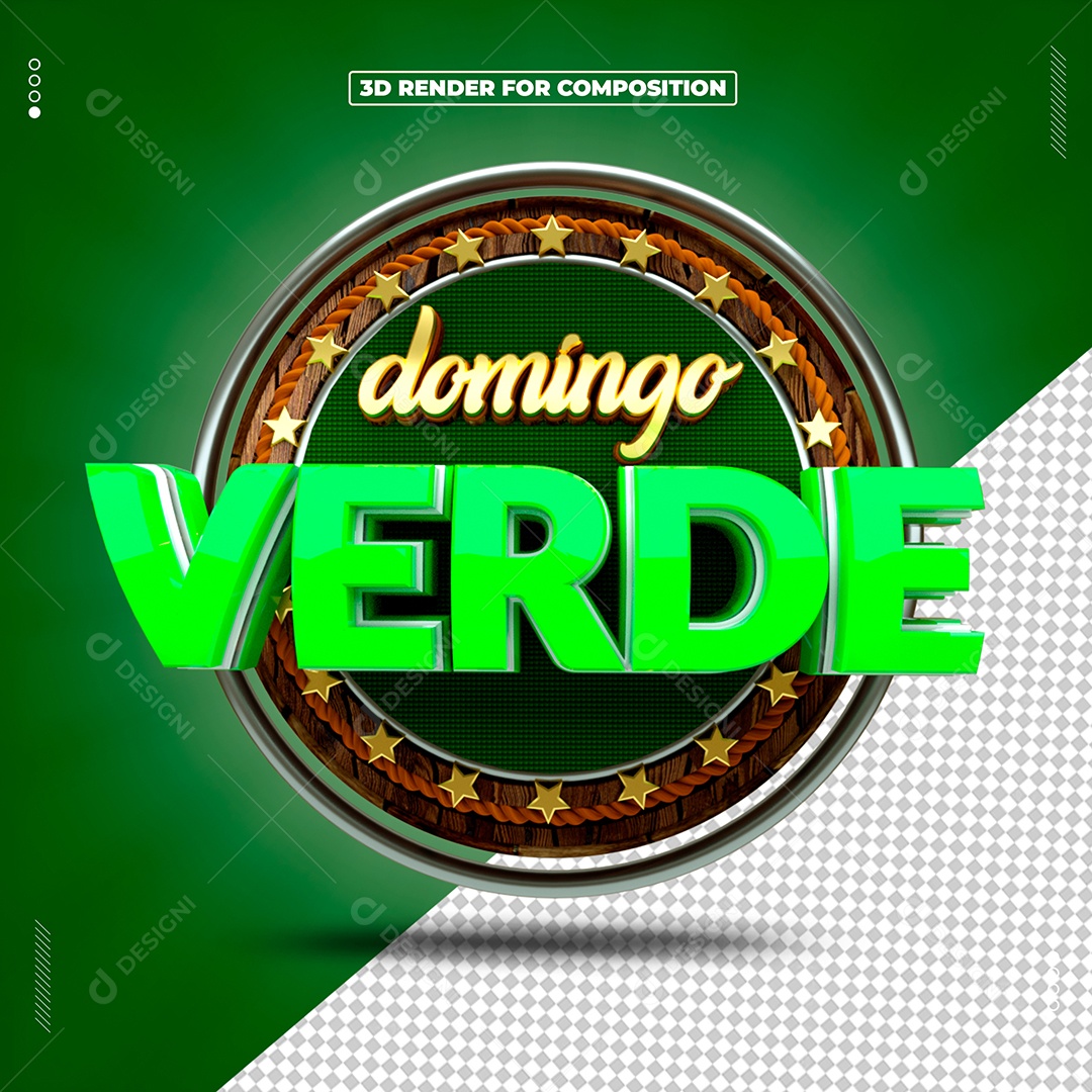 Selo 3D Domingo Verde Para Composição PSD