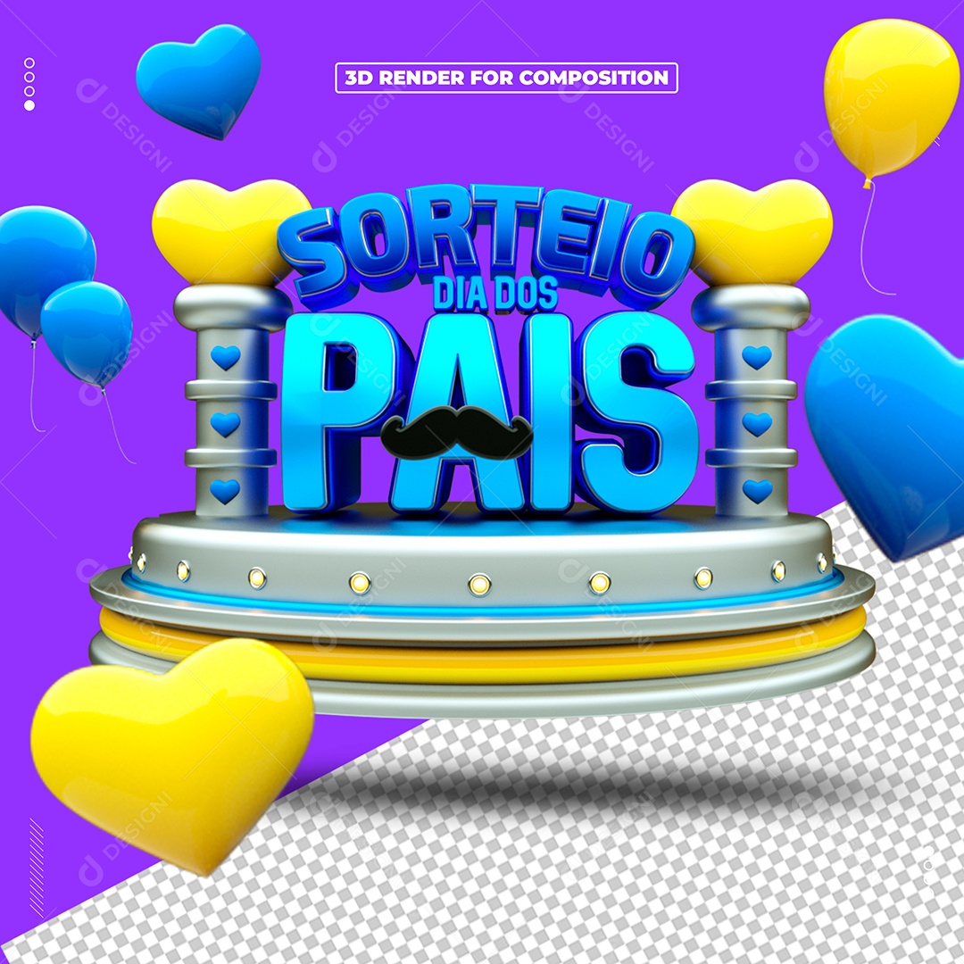 Sorteio dia dos Pais Selo 3D Composição PSD