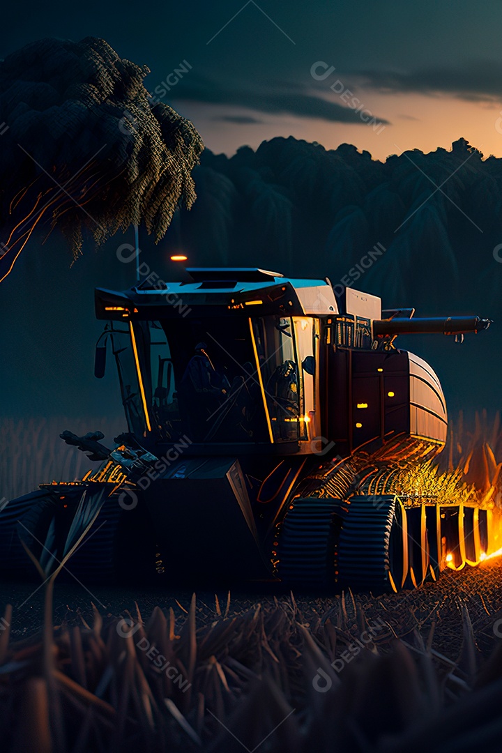 Colheitadeira colheita no campo.