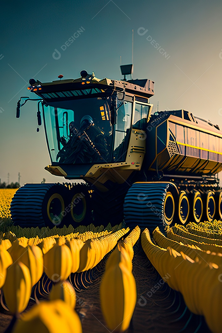 Colheitadeira colheita no campo.