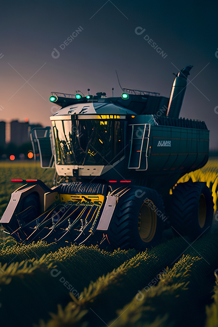 Colheitadeira colheita no campo.